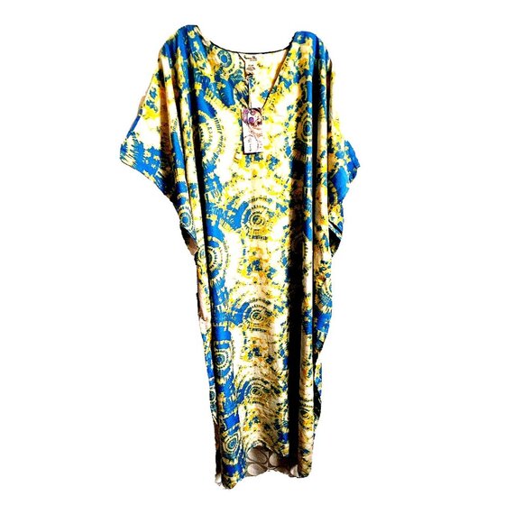 Gypsieblu Caftan Kaftan Maxi Long Boho  Dress -One Size  Kimono Slvs  V-Neck NWT - Picture 3 of 10